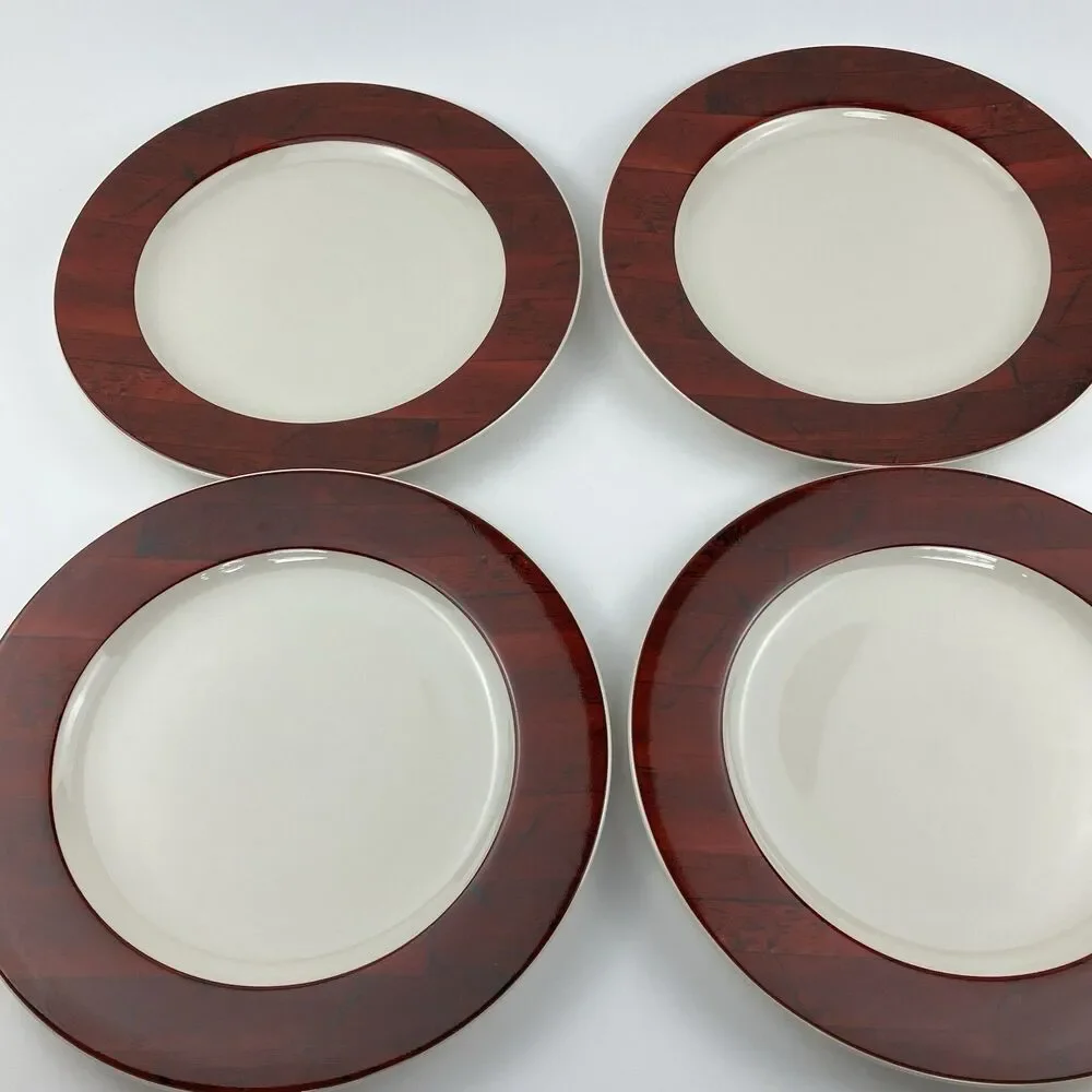 Vintage Sakura Warren Kimble Barn Dinnerware Set Red Woodgrain 1998